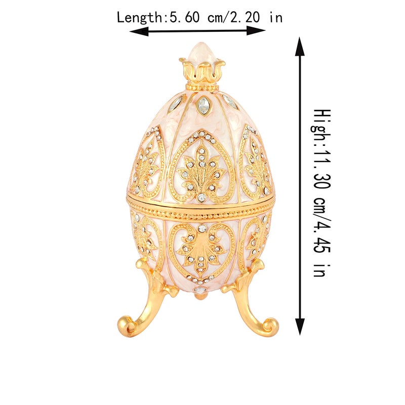 Furuida Trinket Box with Hinged White Easter Egg Enameled Jewelry Box Classic Ornaments Metal Craft Gift for Home Decor - Image 4